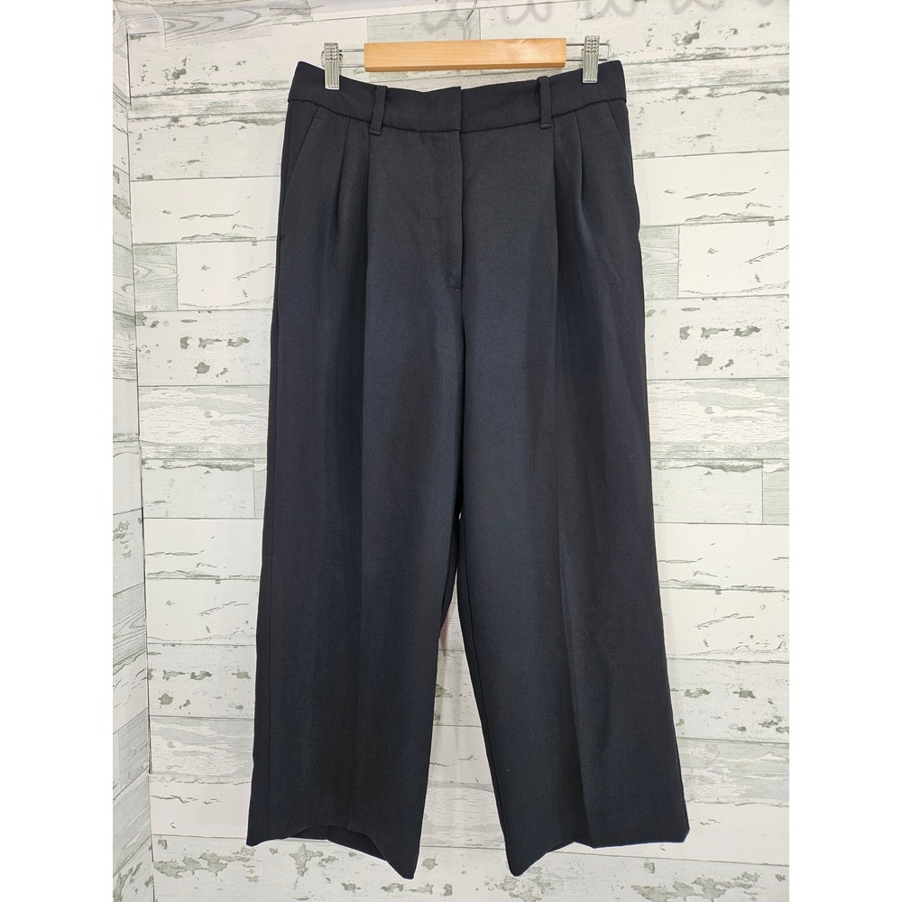 Wilfred Aritzia Black Wide Leg Pleated Dress Pants Size 10 Cropped Trousers